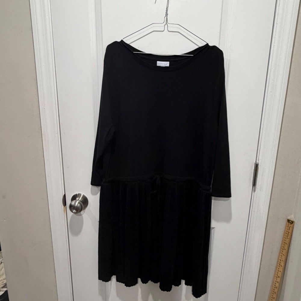 J. Jill Womens Knit Pleated Drawstring Waist Dress Black XL Petite